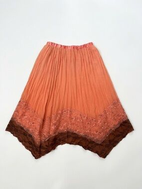 Vintage Pleated Coral Lace-Hem Skirt